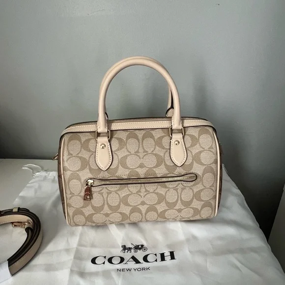 Coach Rowan Satchel BagIn Blocked Signature Canvas And Matching Wallet